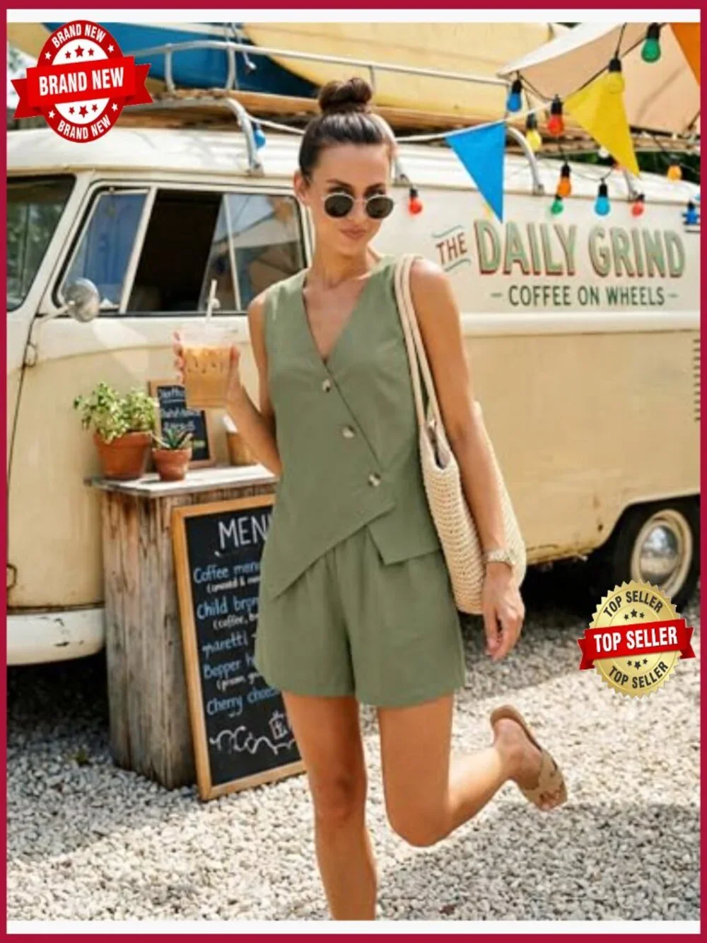 Sleeveless Vest Shorts 2 Piece Linen Summer Matching Set Travel Outfits